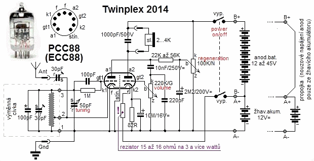 schma Twinplexu s elektronkou PCC88